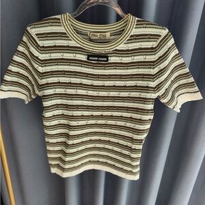 Miu Miu Green Striped Y2K Short-Sleeve Top